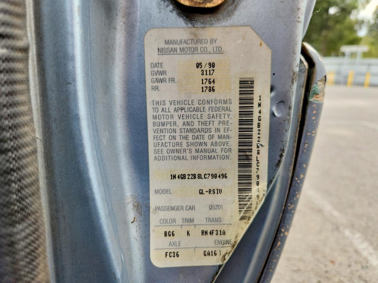 1990 Nissan Sentra Base Blue vin: 1N4GB22B8LC790496