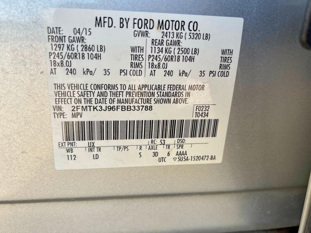 2015 Ford Edge Sel Silver vin: 2FMTK3J96FBB33788