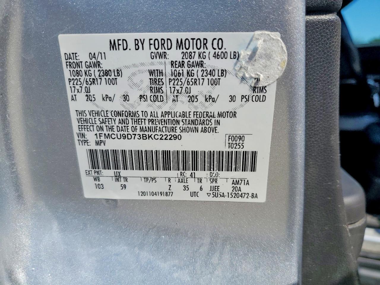 2011 Ford Escape Xlt Silver vin: 1FMCU9D73BKC22290