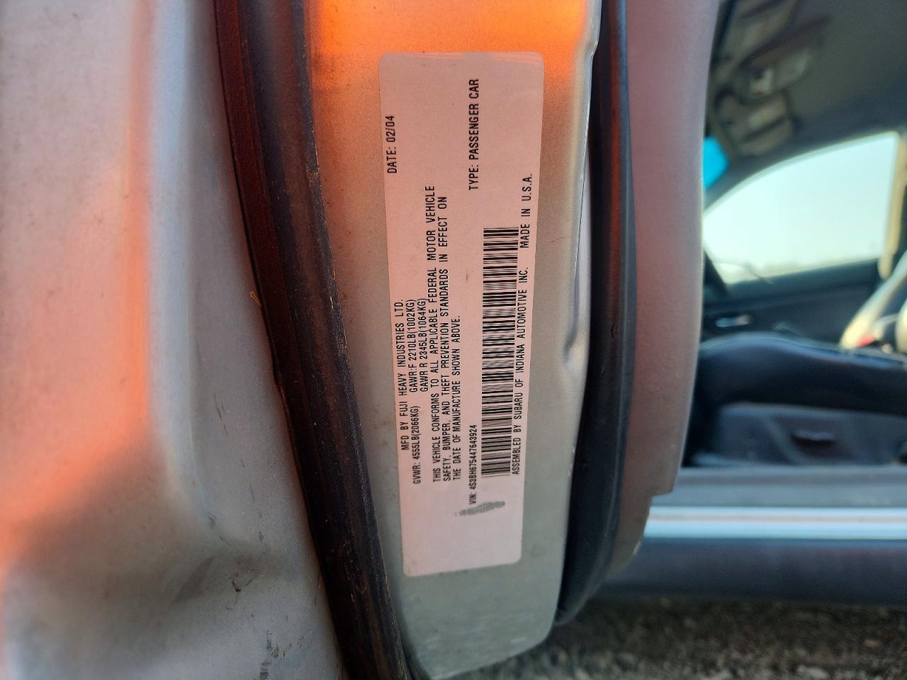 2004 Subaru Legacy Outback Awp Серебряный vin: 4S3BH675447643924