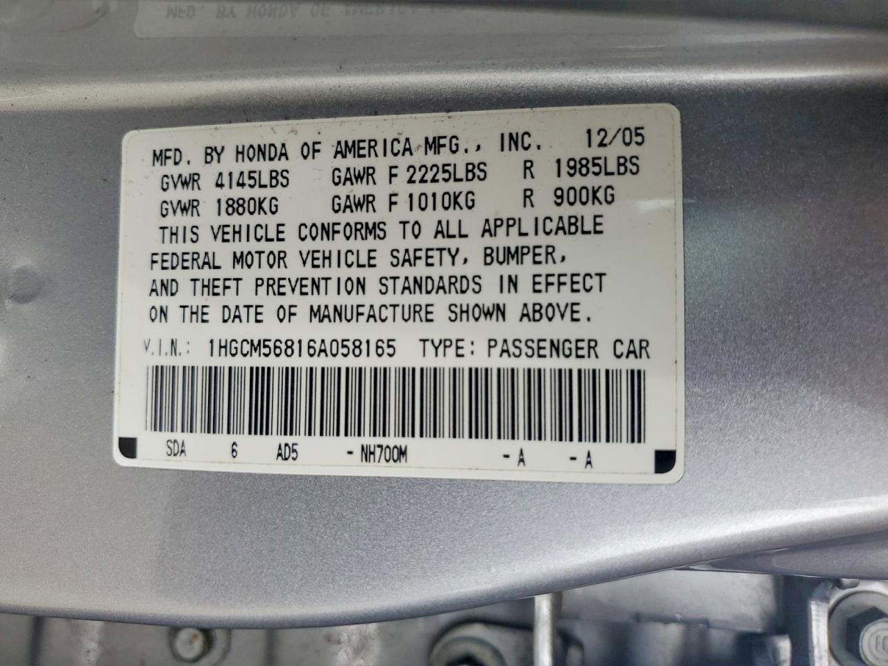 2006 Honda Accord Ex Silver vin: 1HGCM56816A058165