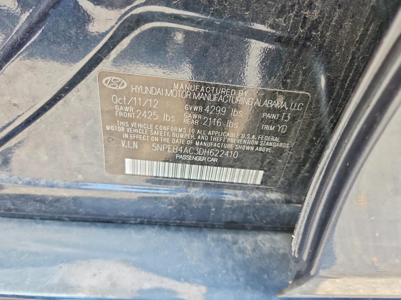 2013 Hyundai Sonata Gls Blue vin: 5NPEB4AC3DH622410