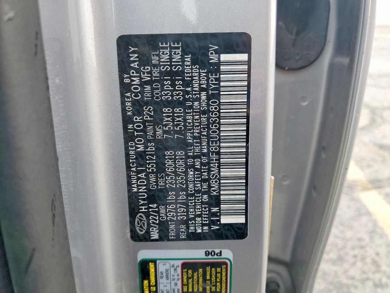 2014 Hyundai Santa Fe Gls Silver vin: KM8SM4HF8EU063680