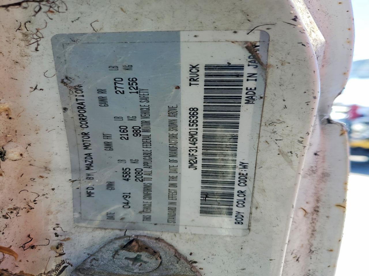 1991 Mazda B2600 Cab Plus White vin: JM2UF3146M0156368