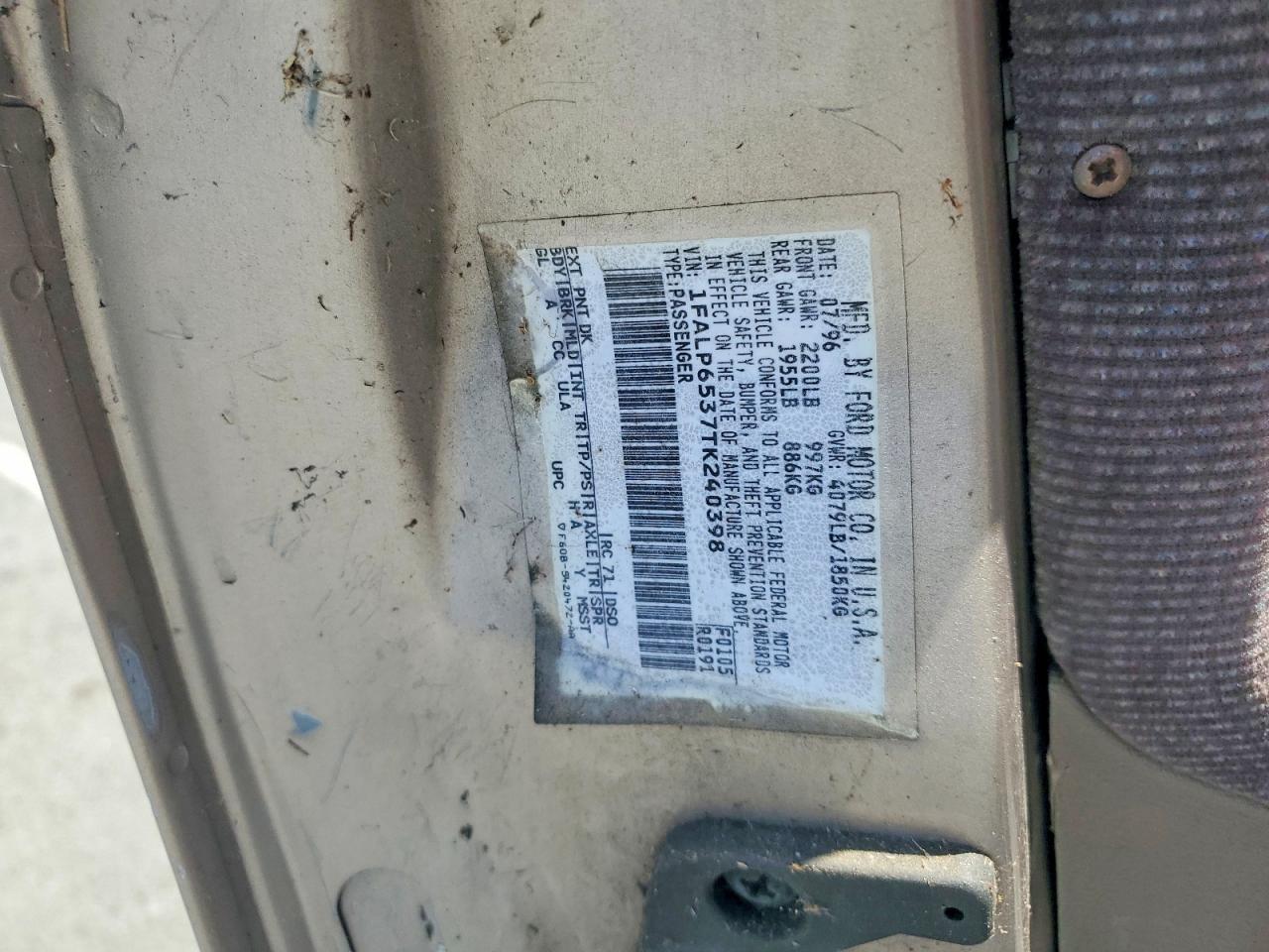 1996 Ford Contour Gl Silver vin: 1FALP6537TK240398