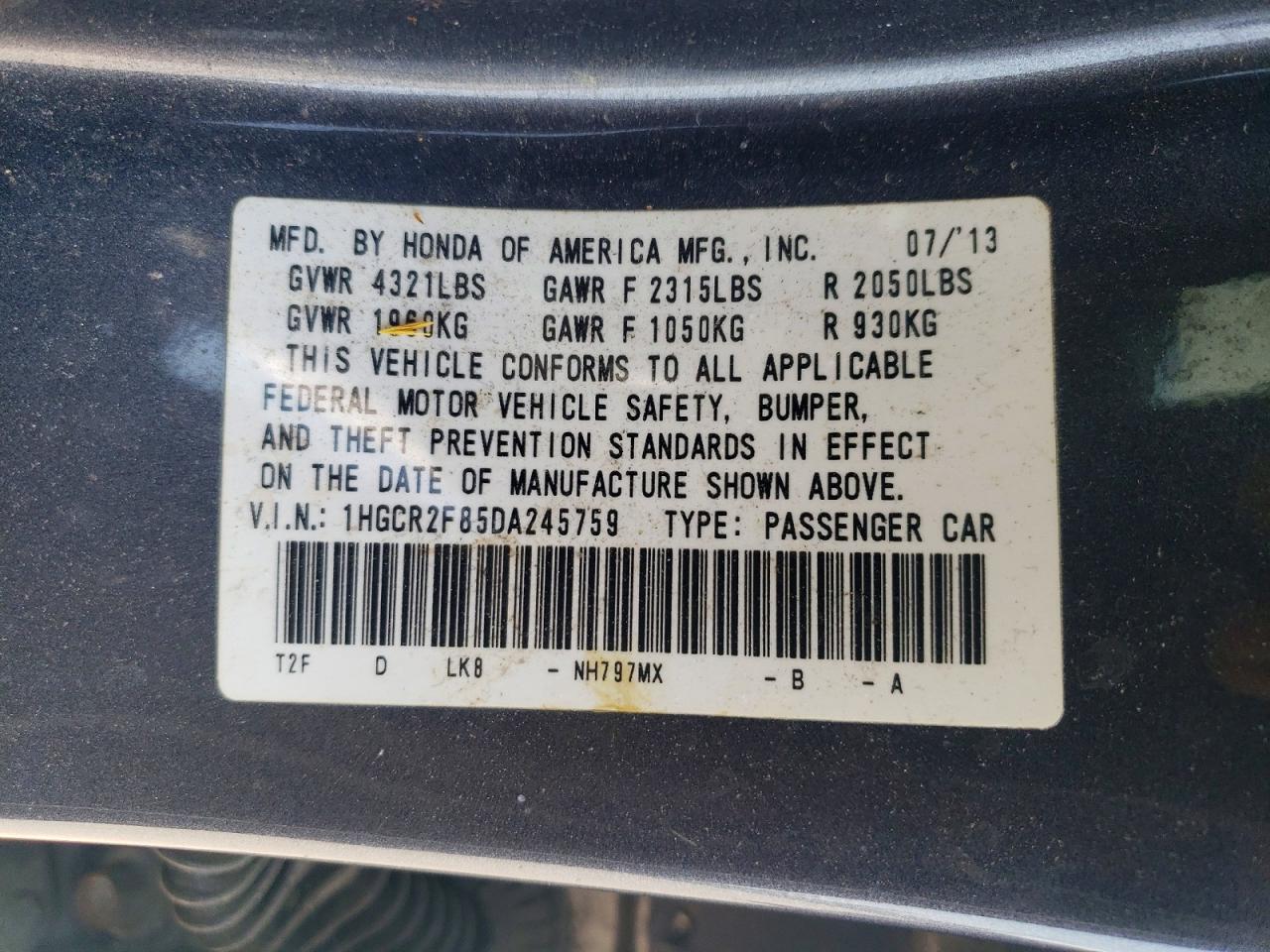 2013 Honda Accord Exl Gray vin: 1HGCR2F85DA245759