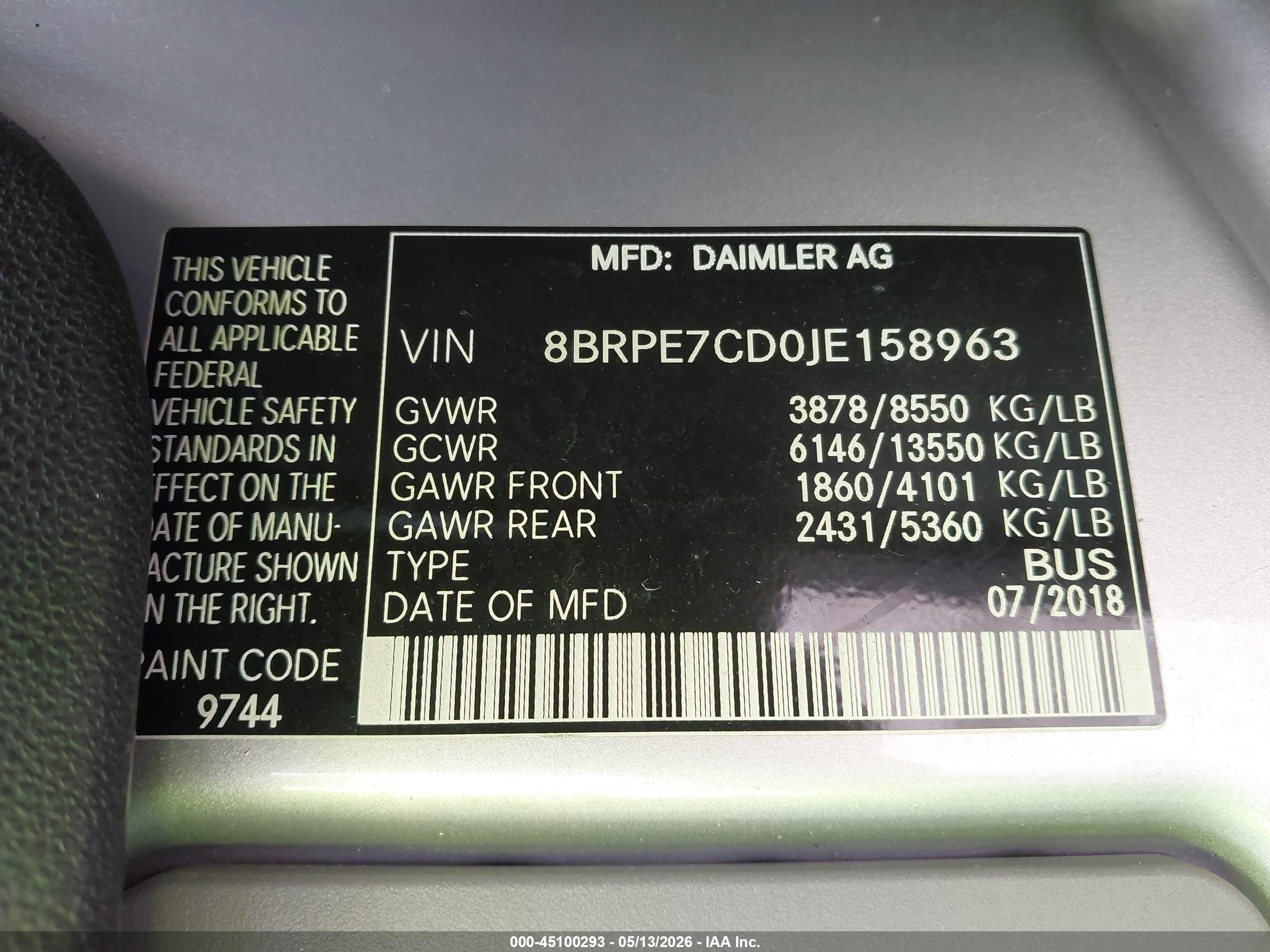 2018 Mercedes-benz Sprinter 2500 Standard Roof V6 Серебряный vin: 8BRPE7CD0JE158963