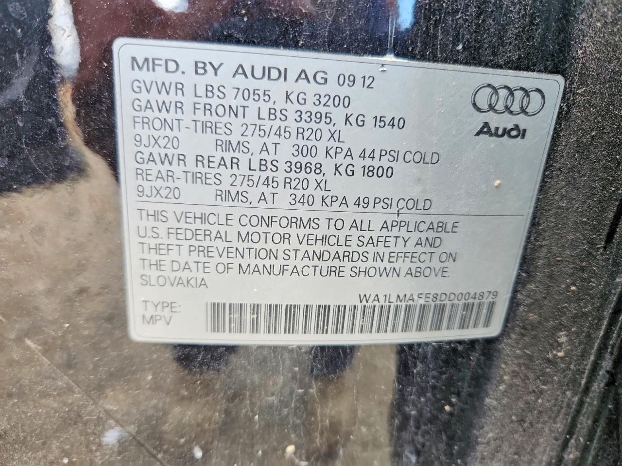 2013 Audi Q7 Premium Plus Черный vin: WA1LMAFE8DD004879