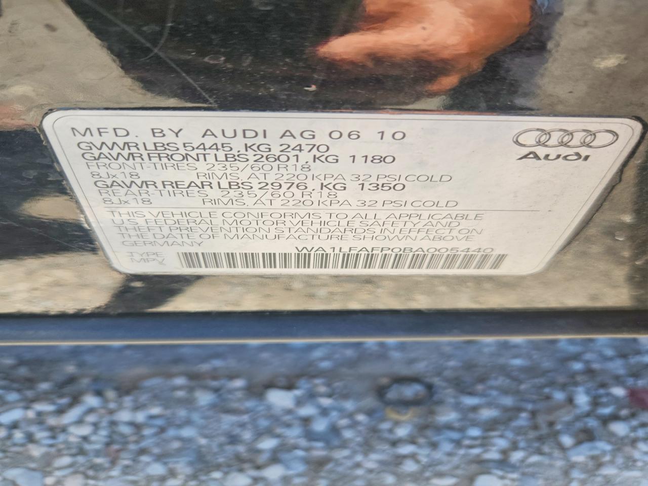 2011 Audi Q5 Premium Plus Black vin: WA1LFAFP0BA005440