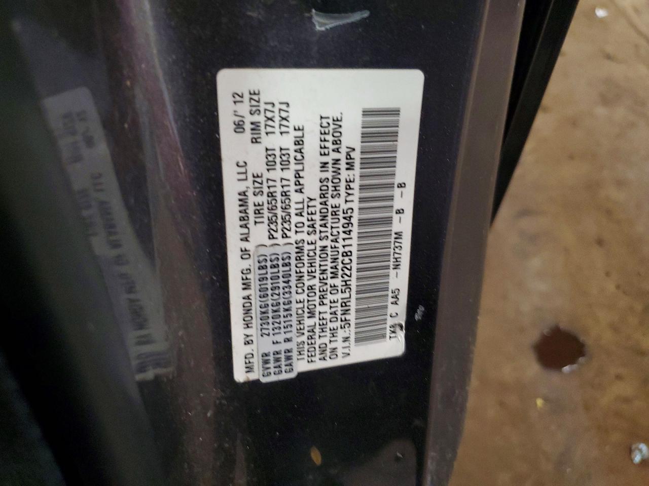 2012 Honda Odyssey Lx Серый vin: 5FNRL5H22CB114945