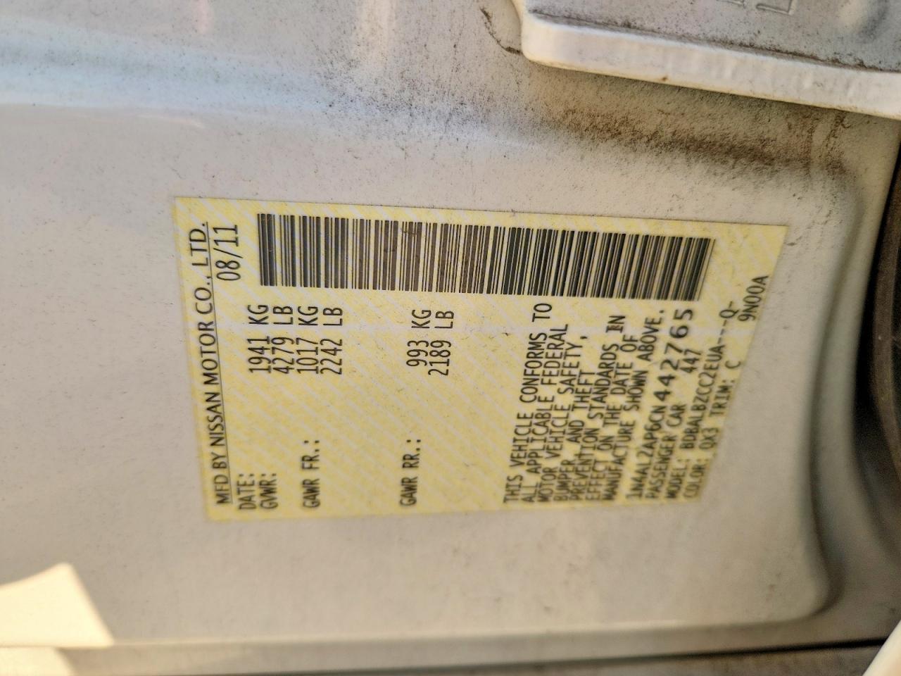 2012 Nissan Altima 2.5 White vin: 1N4AL2AP6CN442765