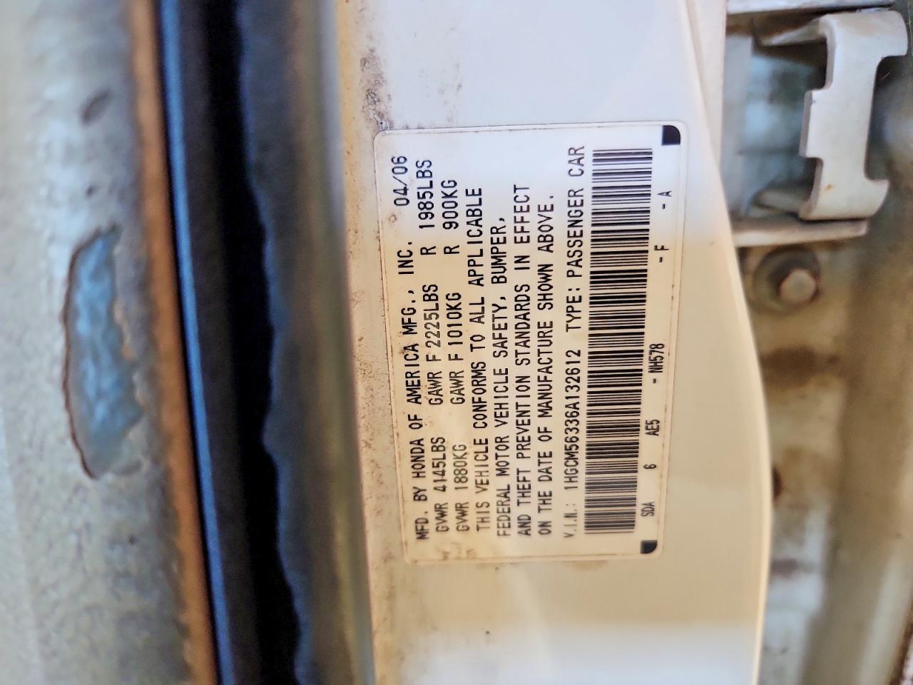 2006 Honda Accord Se White vin: 1HGCM56336A132612