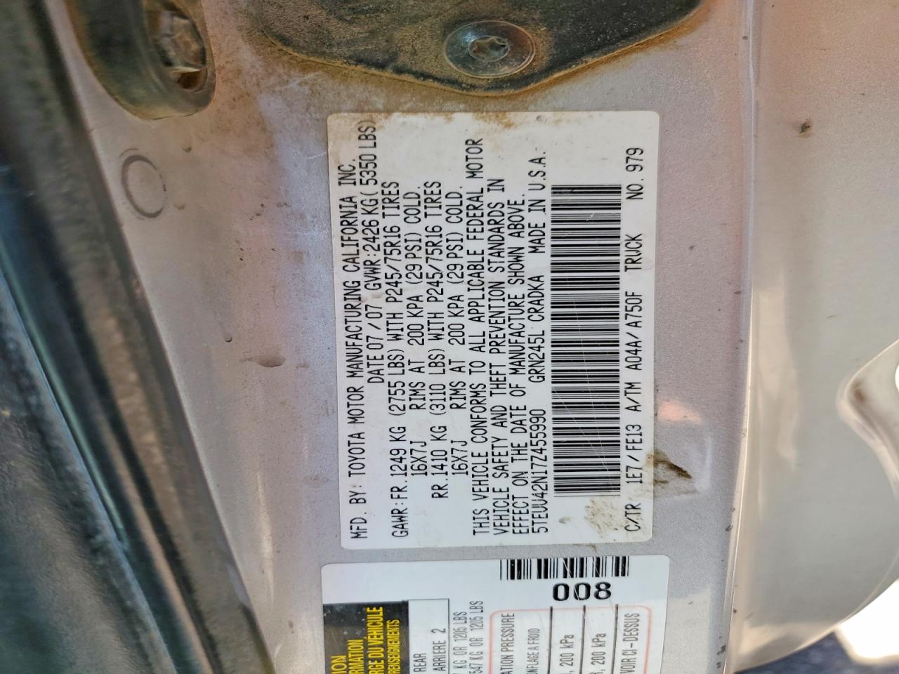 2007 Toyota Tacoma V6 Silver vin: 5TEUU42N17Z455990