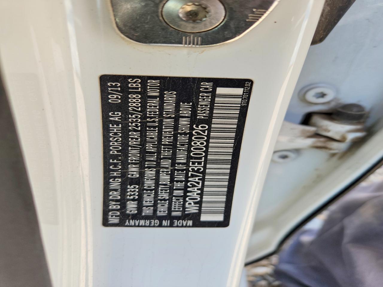 2014 Porsche Panamera 2 White vin: WP0AA2A73EL008026