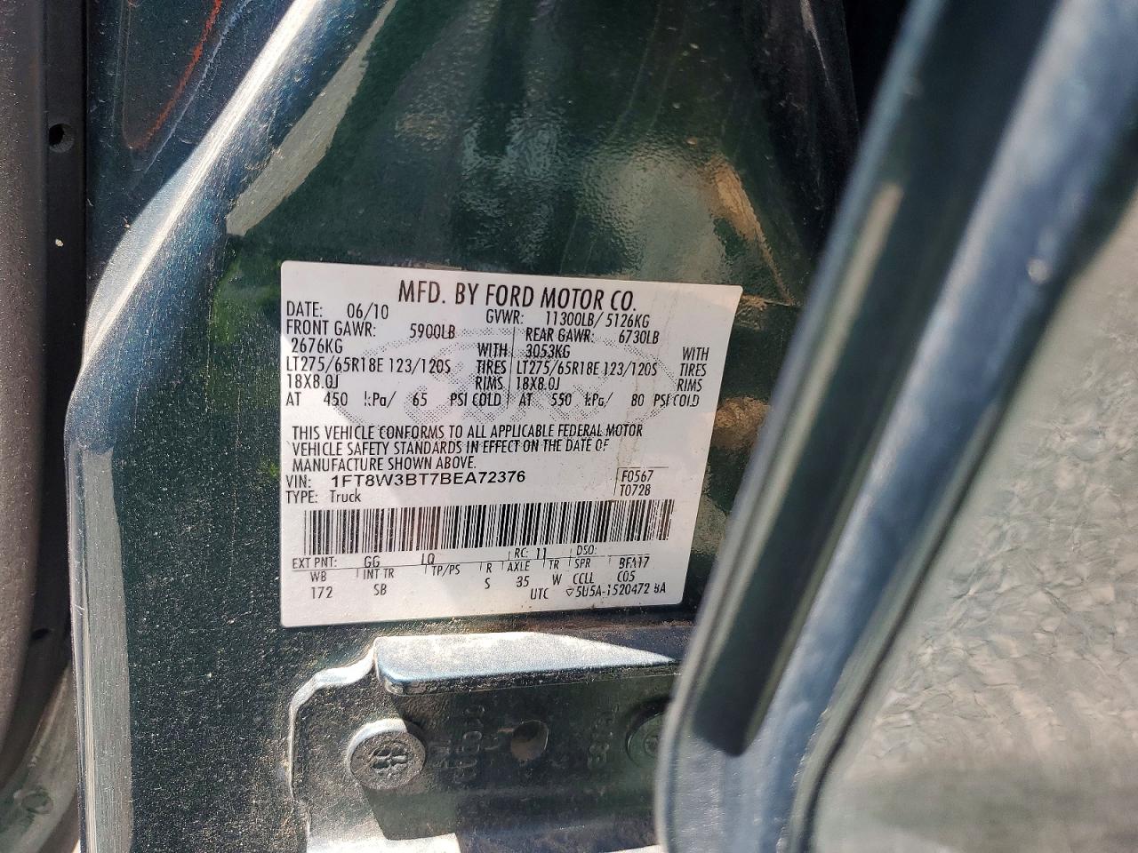 2011 Ford F350 Super Duty Green vin: 1FT8W3BT7BEA72376