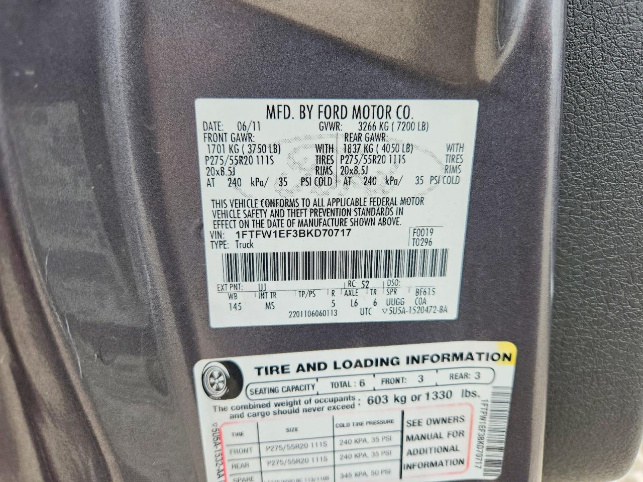 2011 Ford F150 Supercrew Silver vin: 1FTFW1EF3BKD70717
