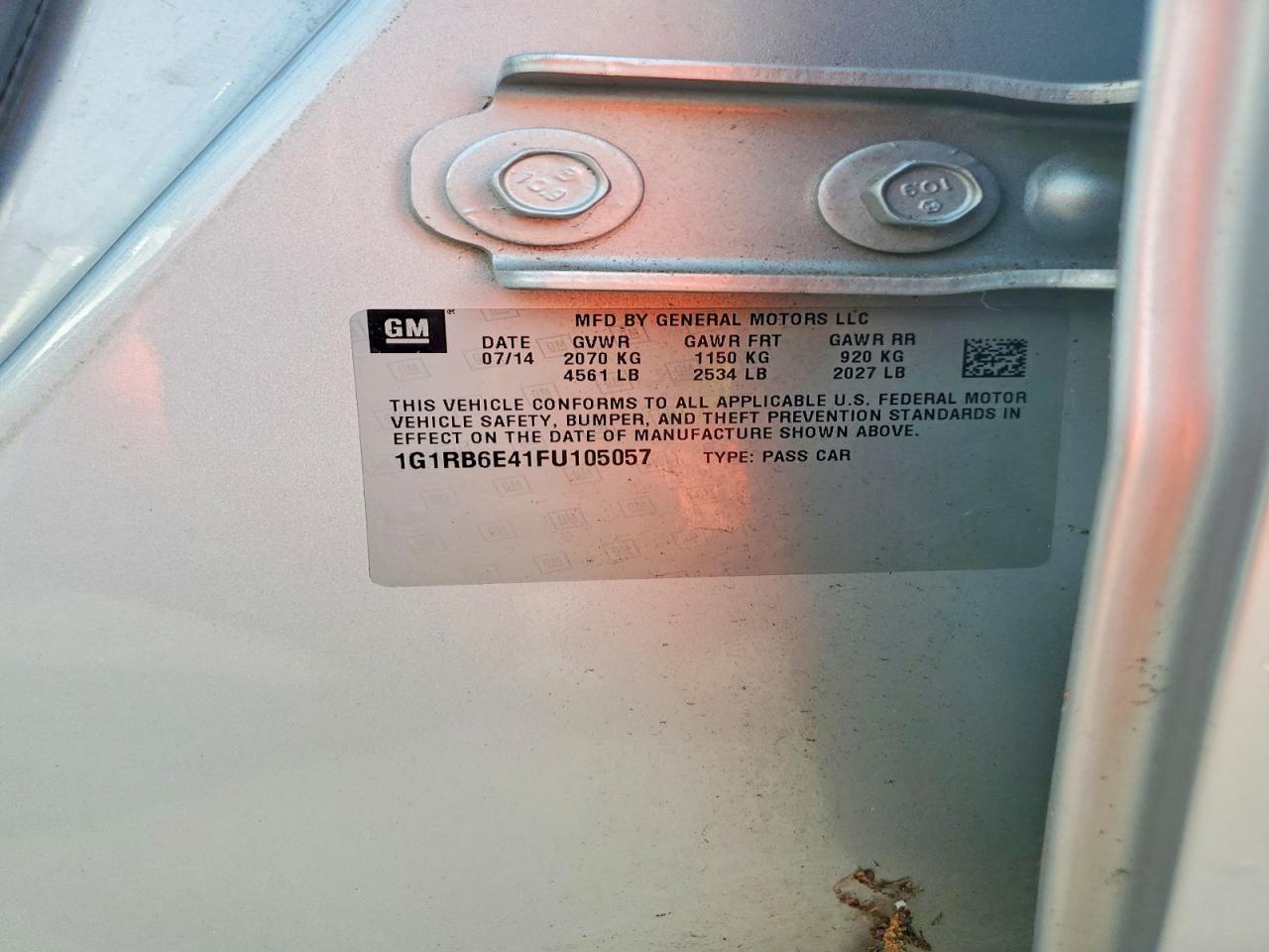 2015 Chevrolet Volt Silver vin: 1G1RB6E41FU105057