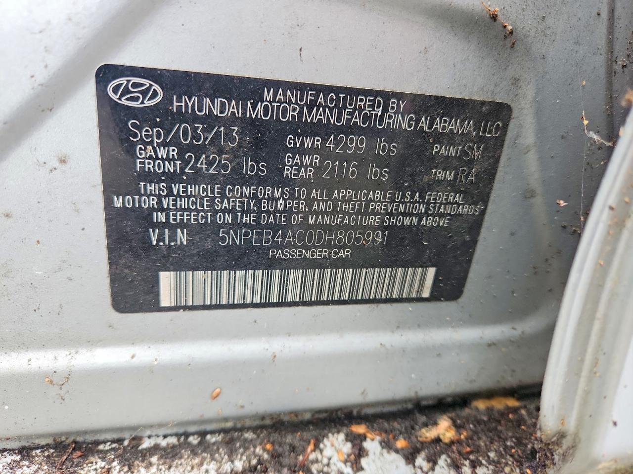 2013 Hyundai Sonata Gls Silver vin: 5NPEB4AC0DH805991