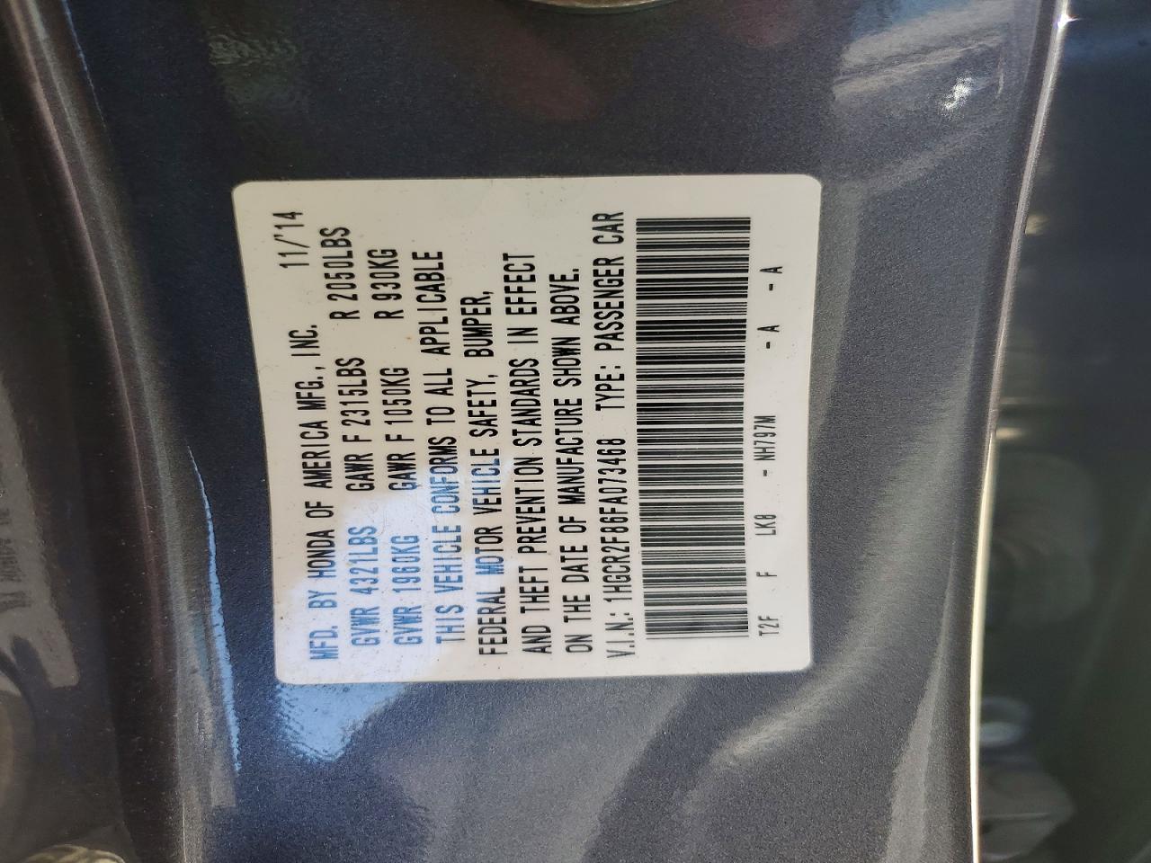 2015 Honda Accord Exl Gray vin: 1HGCR2F86FA073468