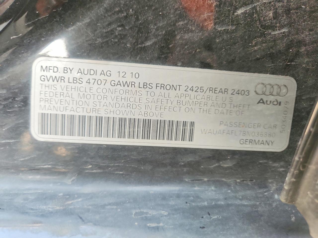 2011 Audi A4 Premium Black vin: WAUAFAFL7BN036880