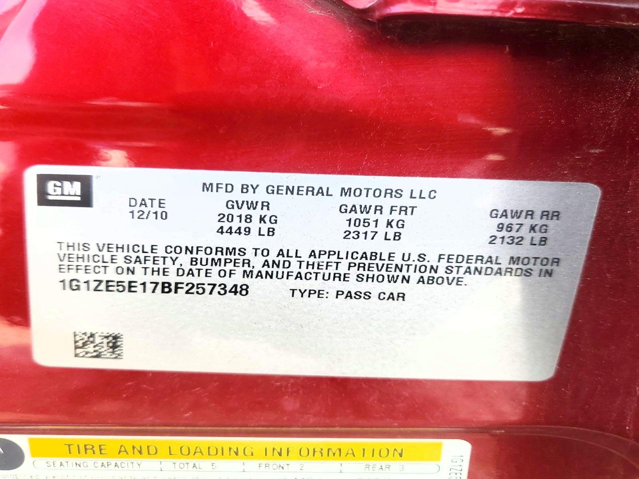 2011 Chevrolet Malibu Ltz Red vin: 1G1ZE5E17BF257348