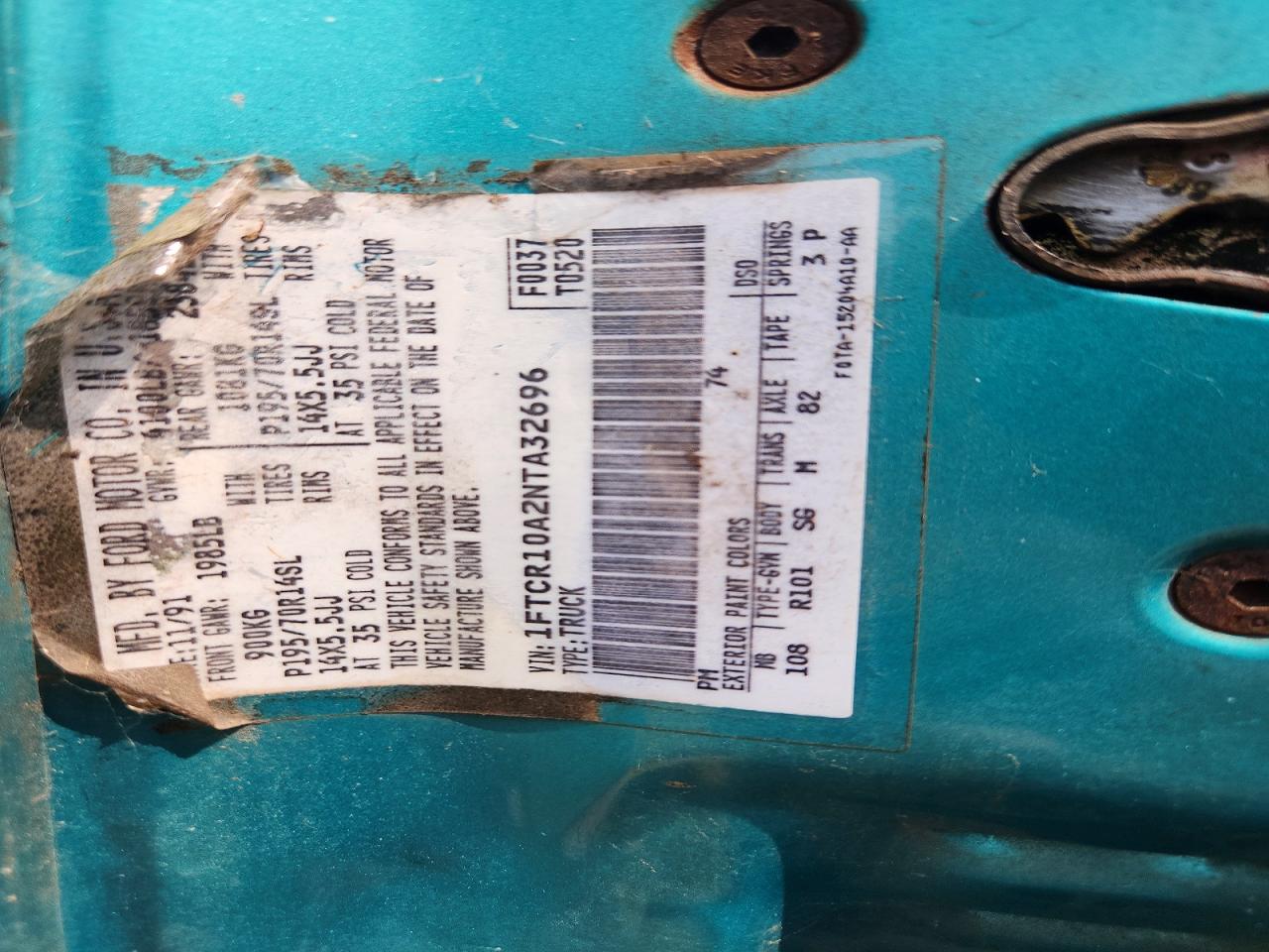 1992 Ford Ranger Green vin: 1FTCR10A2NTA32696