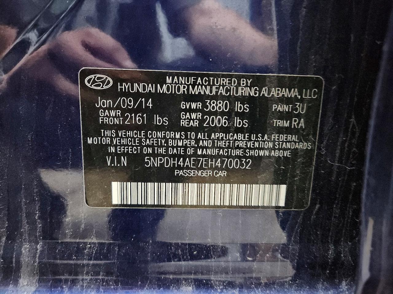 2014 Hyundai Elantra Se Blue vin: 5NPDH4AE7EH470032