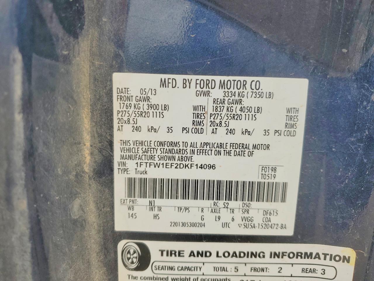 2013 Ford F150 Supercrew Blue vin: 1FTFW1EF2DKF14096