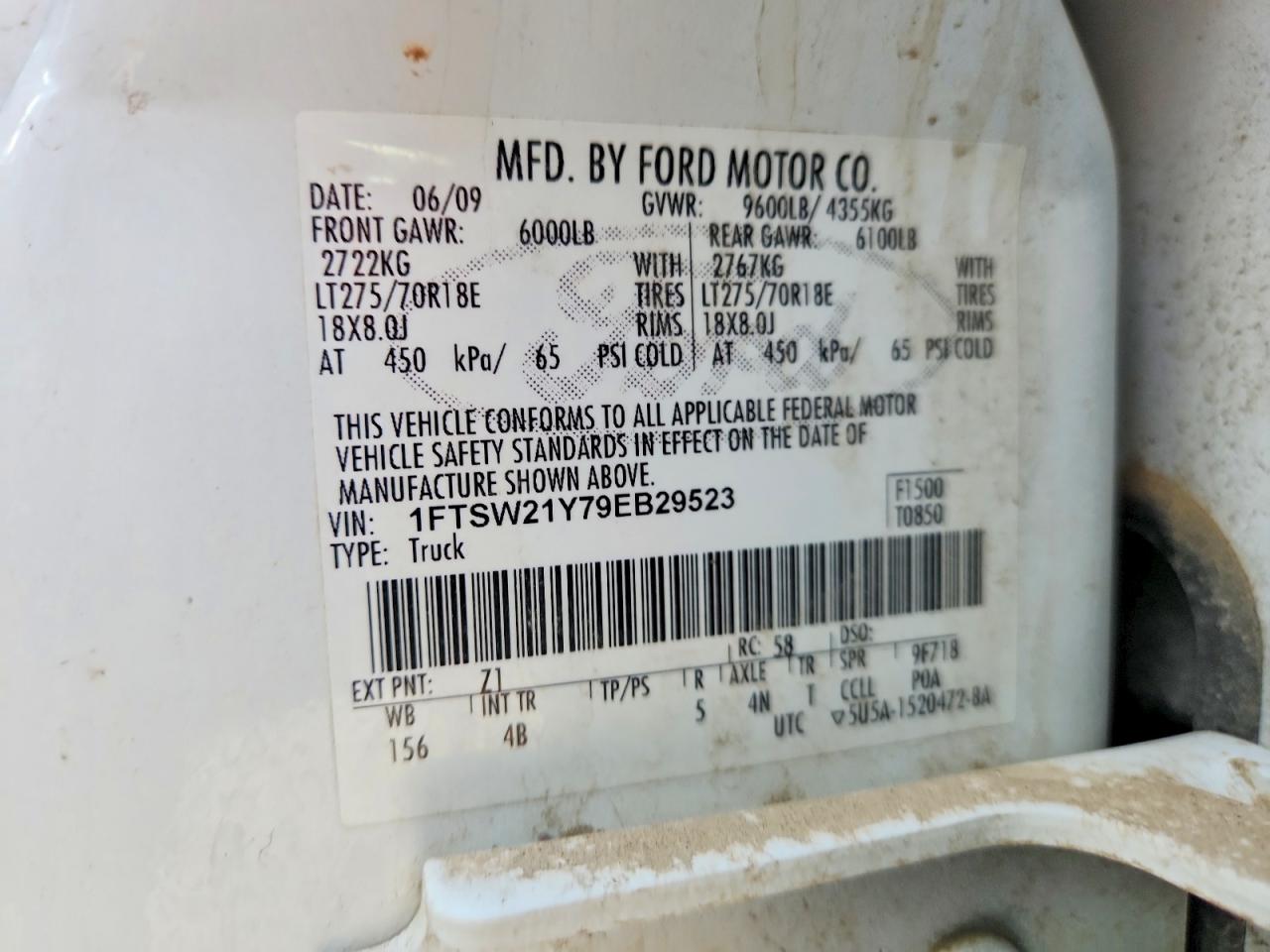 2009 Ford F250 Super Duty White vin: 1FTSW21Y79EB29523