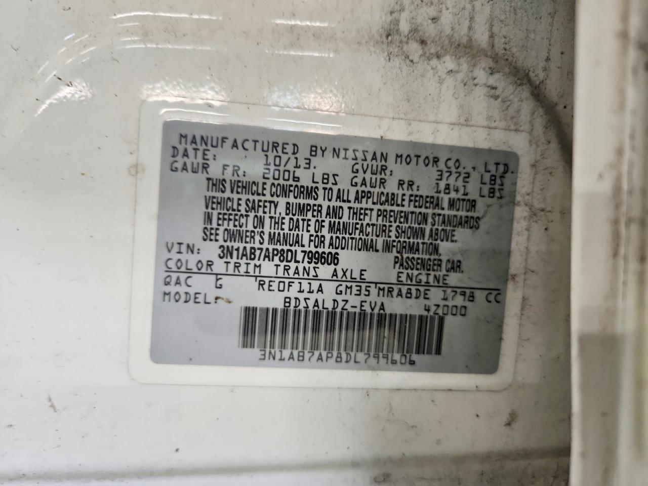 2013 Nissan Sentra S White vin: 3N1AB7AP8DL799606