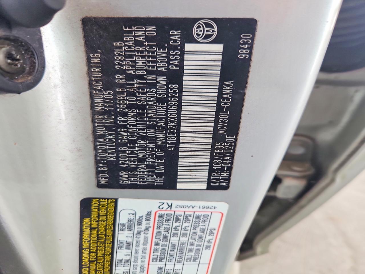 2006 Toyota Camry Le Серебряный vin: 4T1BE32KX6U696258