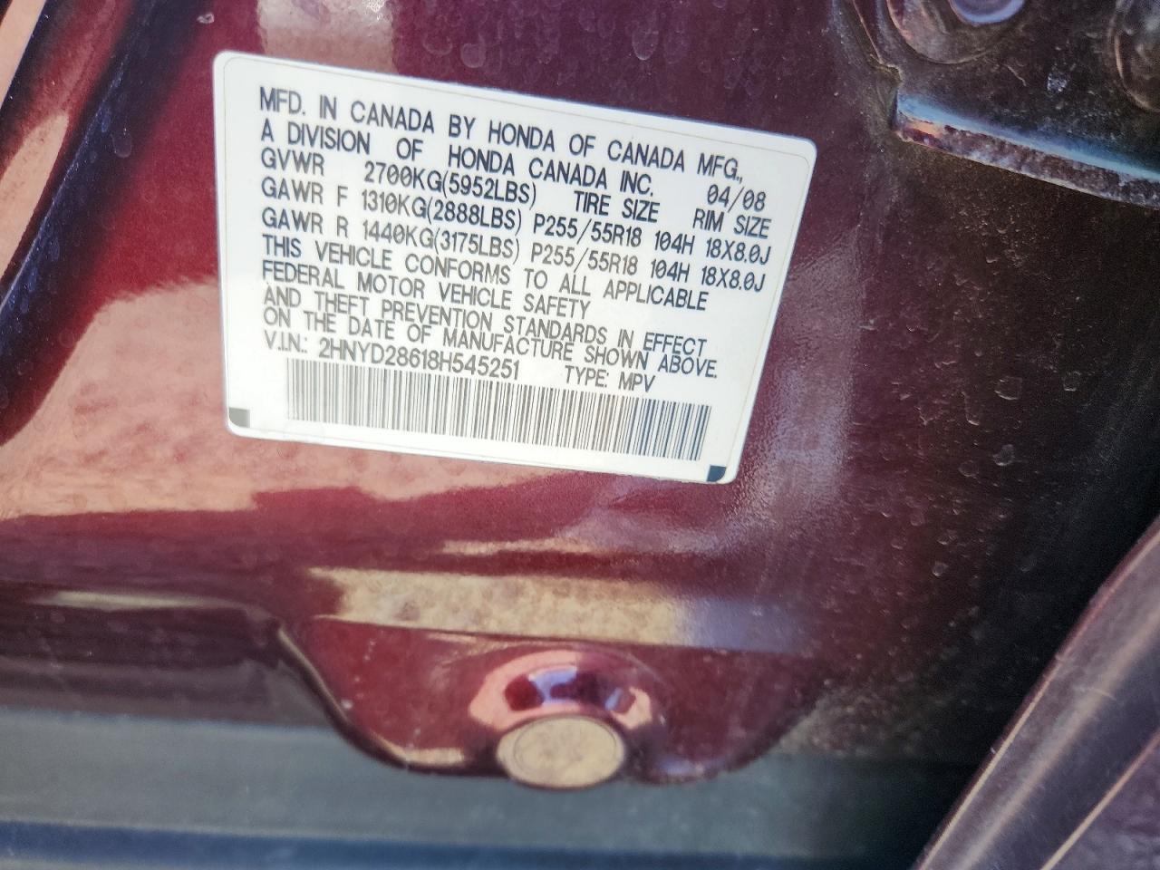 2008 Acura Mdx Technology Burgundy vin: 2HNYD28618H545251