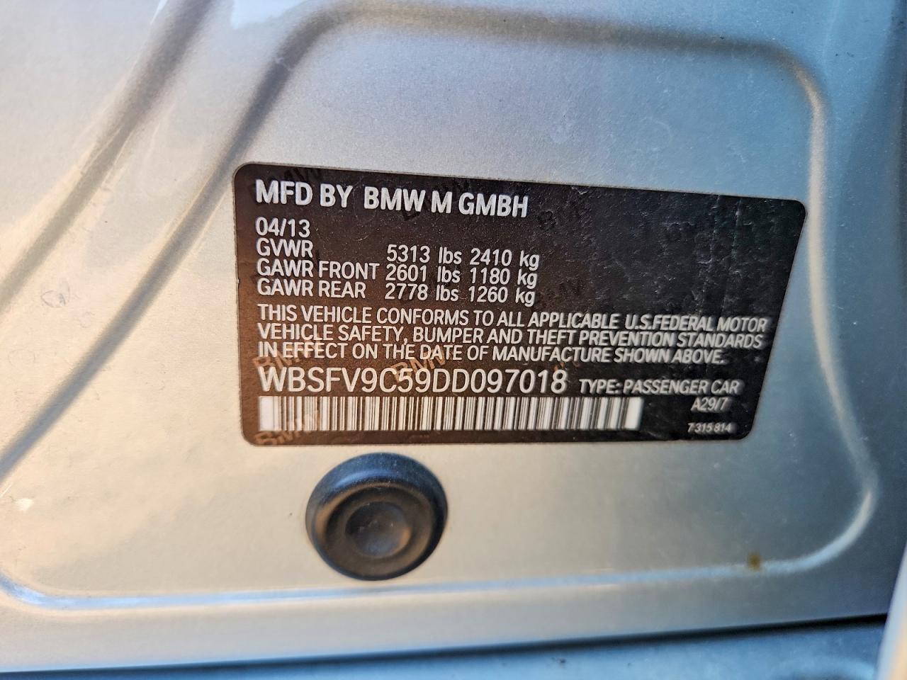 2013 Bmw M5 Серебряный vin: WBSFV9C59DD097018