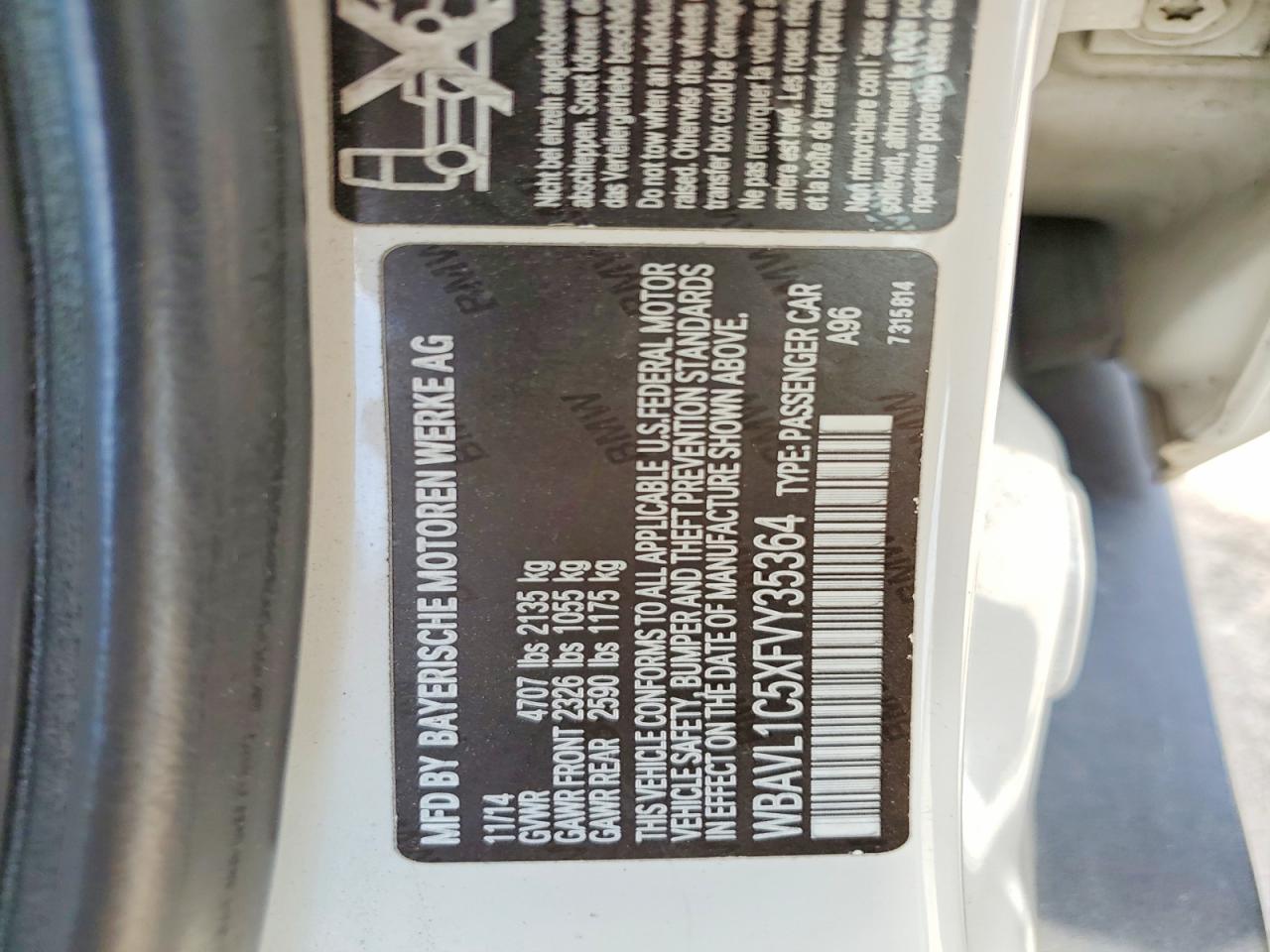 2015 Bmw X1 Xdrive28i White vin: WBAVL1C5XFVY35364
