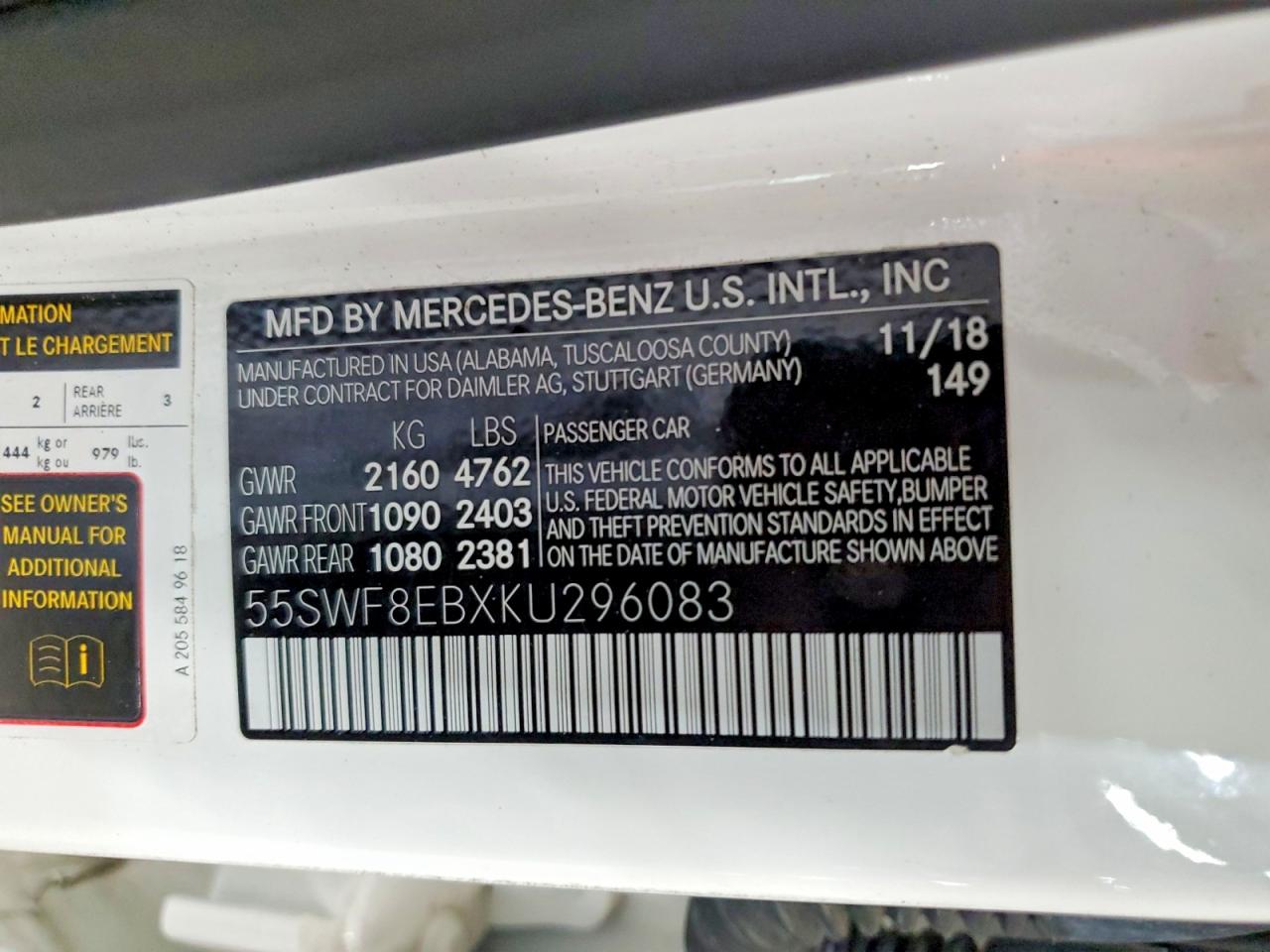 2019 Mercedes-benz C 300 4matic White vin: 55SWF8EBXKU296083