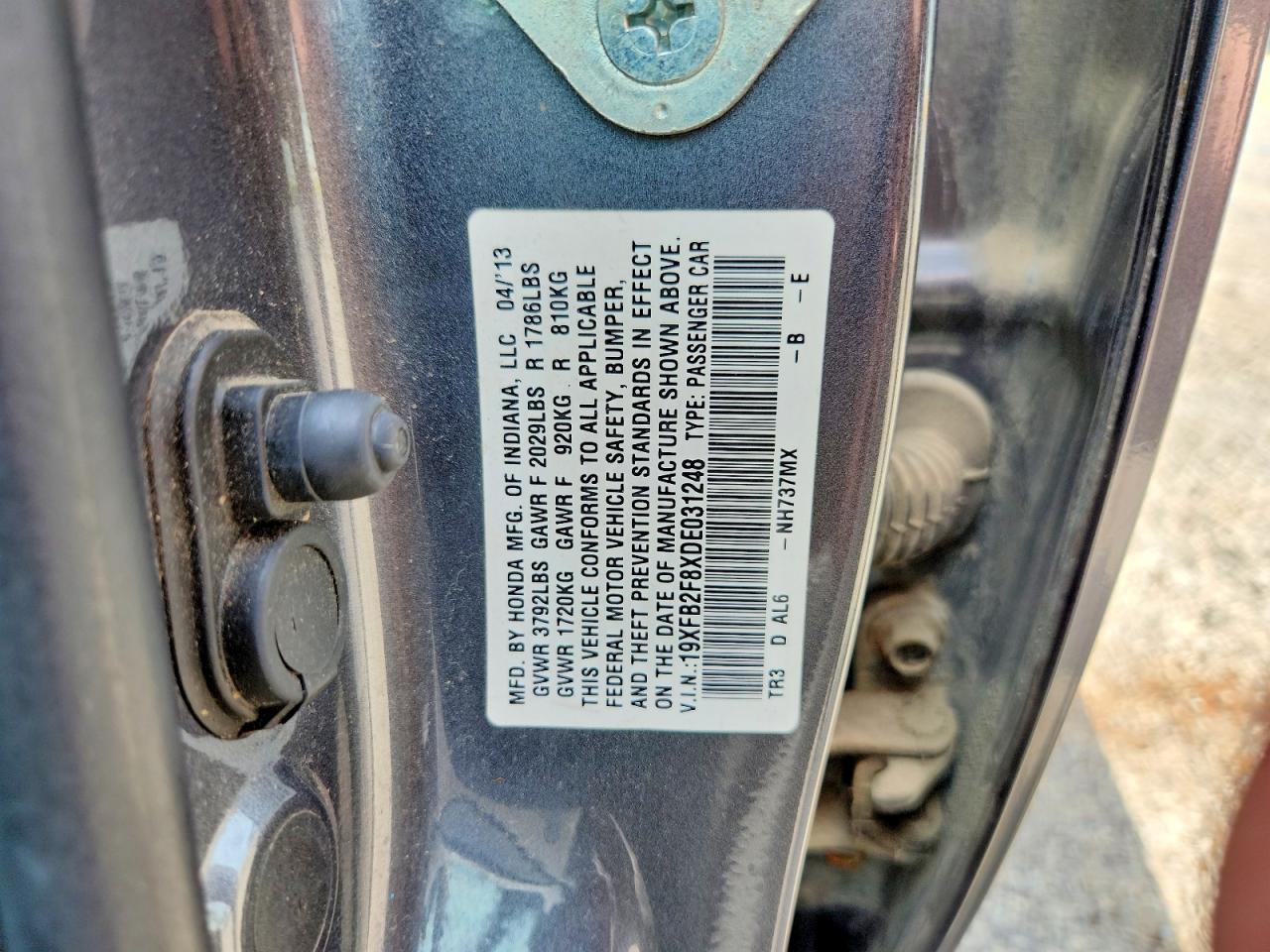 2013 Honda Civic Ex Silver vin: 19XFB2F8XDE031248