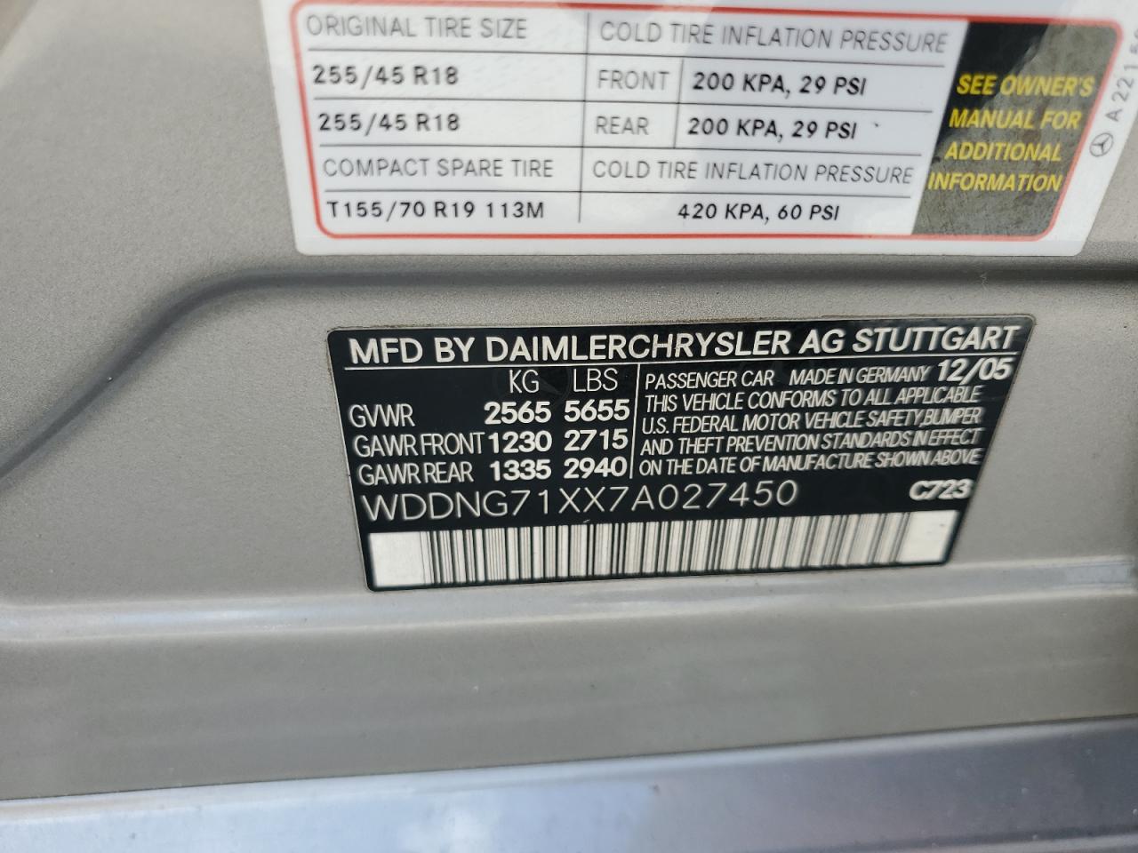 2007 Mercedes-benz S 550 Серый vin: WDDNG71XX7A027450