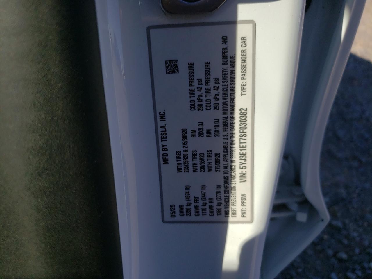 2025 Tesla Model 3 Белый vin: 5YJ3E1ET7SF030382