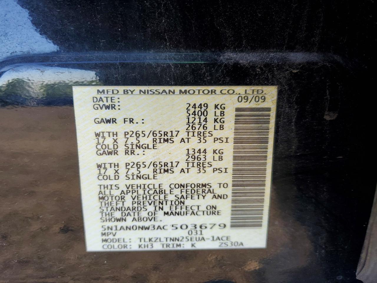 2010 Nissan Xterra X Black vin: 5N1AN0NW3AC503679
