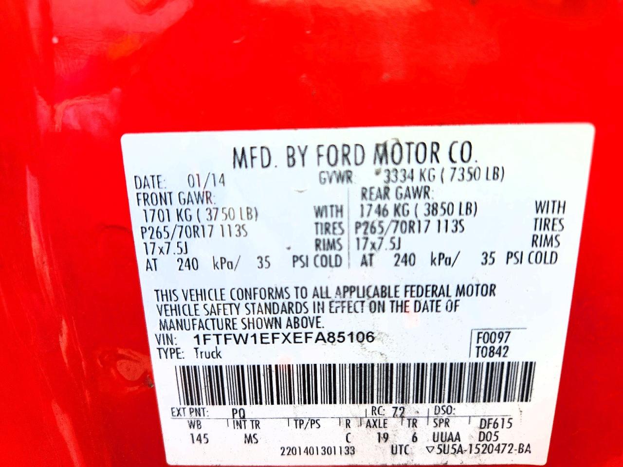 2014 Ford F150 Supercrew Красный vin: 1FTFW1EFXEFA85106