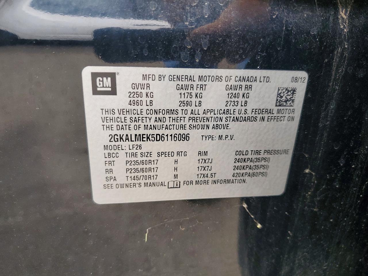 2013 Gmc Terrain Sle Black vin: 2GKALMEK5D6116096