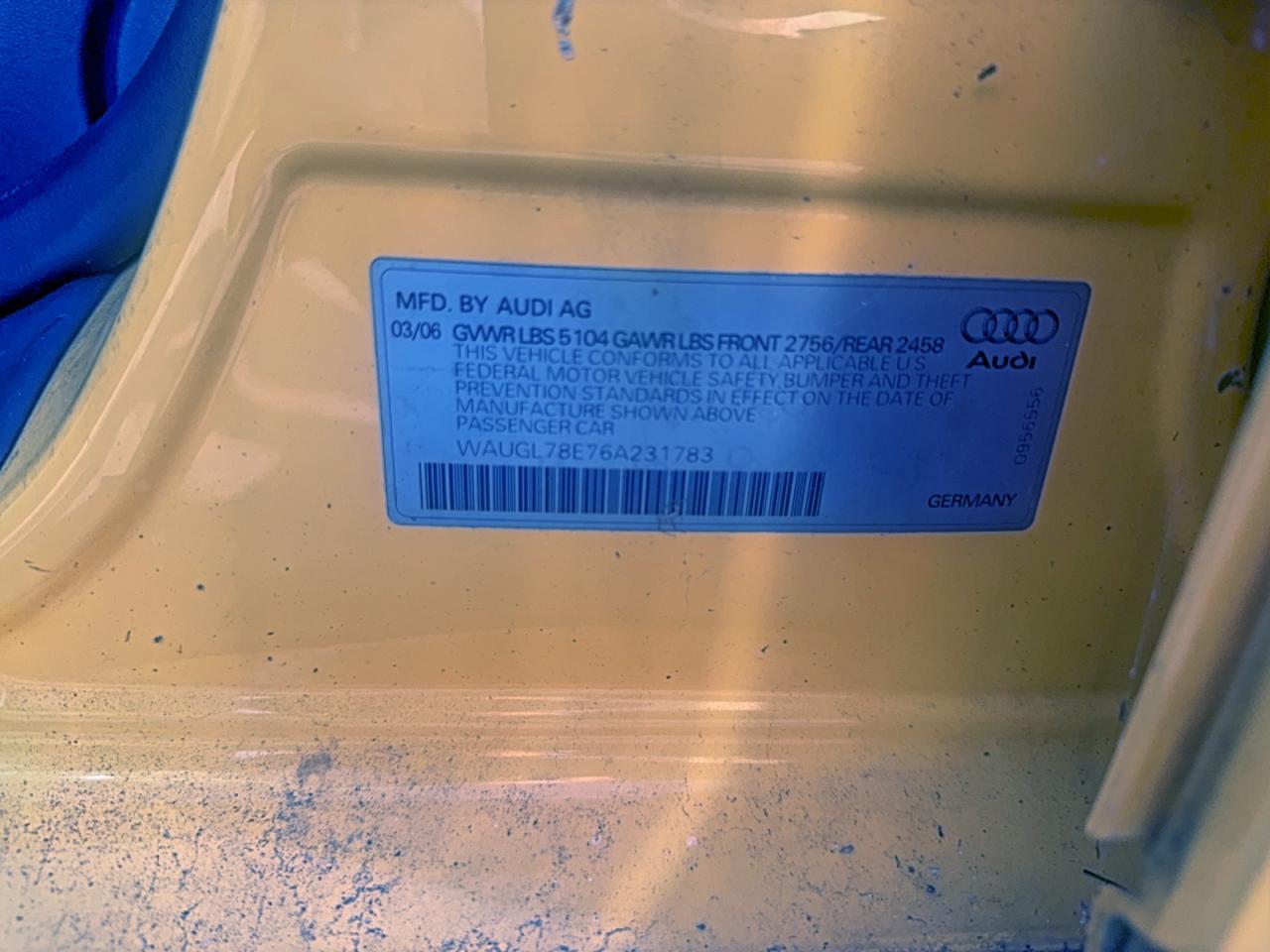 2006 Audi S4 Quattro Yellow vin: WAUGL78E76A231783
