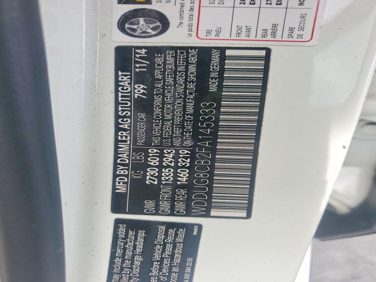 2015 Mercedes-benz S 550 Белый vin: WDDUG8CB2FA145333