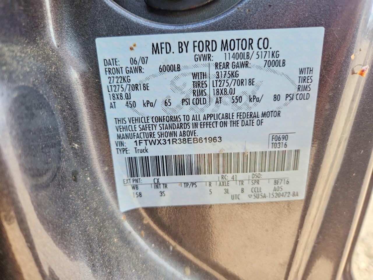 2008 Ford F350 Srw Super Duty Gray vin: 1FTWX31R38EB61963