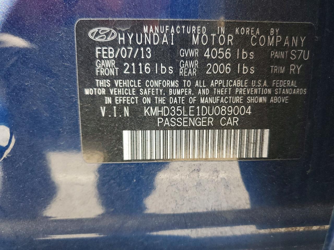 2013 Hyundai Elantra Gt Base Blue vin: KMHD35LE1DU089004