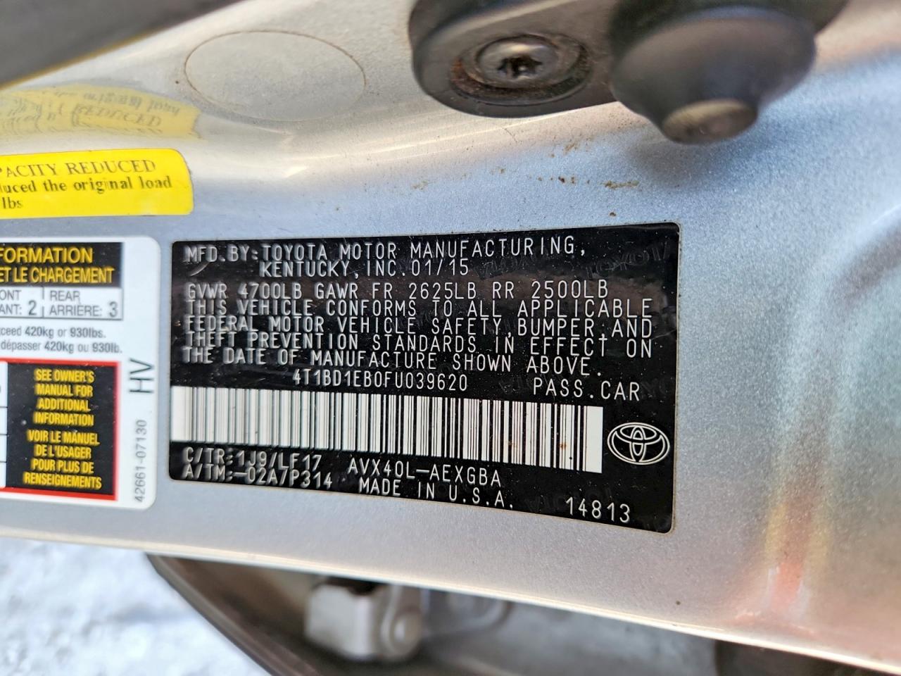 2015 Toyota Avalon Hybrid Xle Premium Silver vin: 4T1BD1EB0FU039620