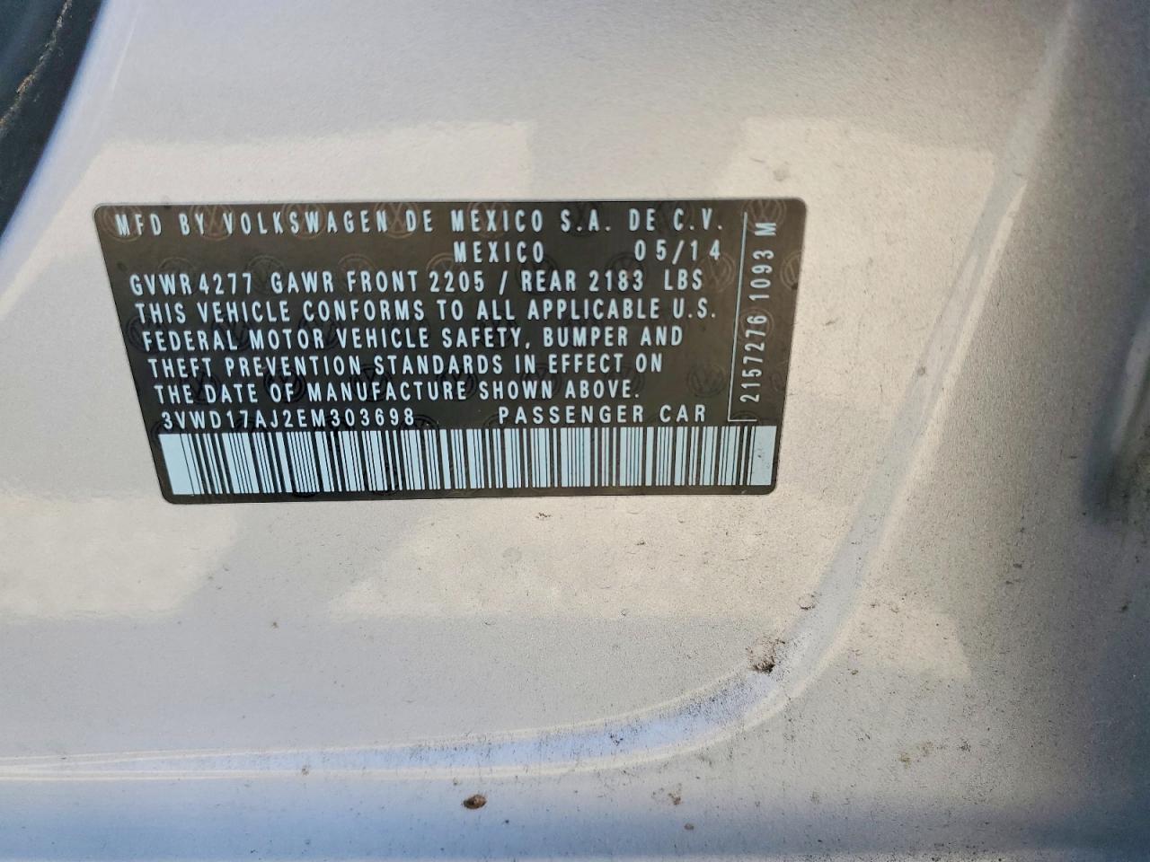 2014 Volkswagen Jetta Se Silver vin: 3VWD17AJ2EM303698