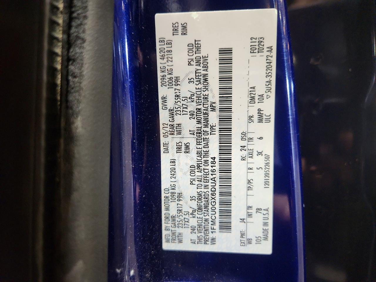 2013 Ford Escape Se Blue vin: 1FMCU0GX6DUA16184