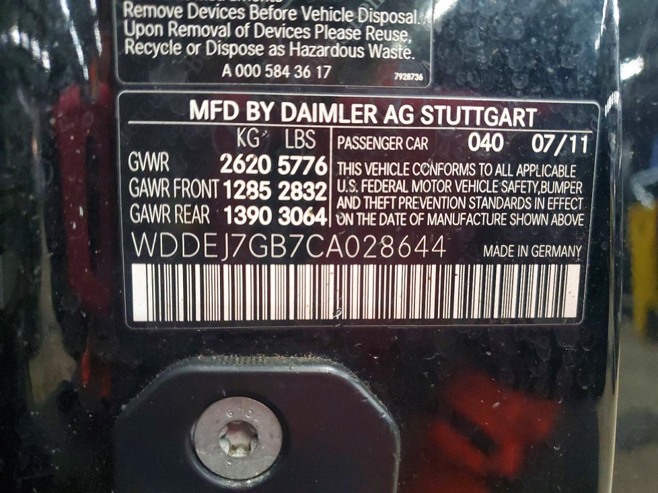 2012 Mercedes-benz Cl 600 Черный vin: WDDEJ7GB7CA028644