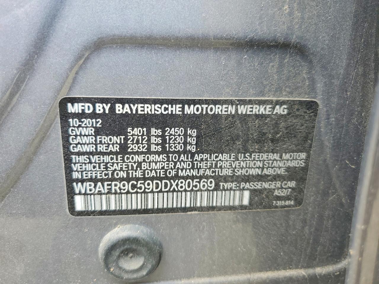 2013 Bmw 550 I Gray vin: WBAFR9C59DDX80569